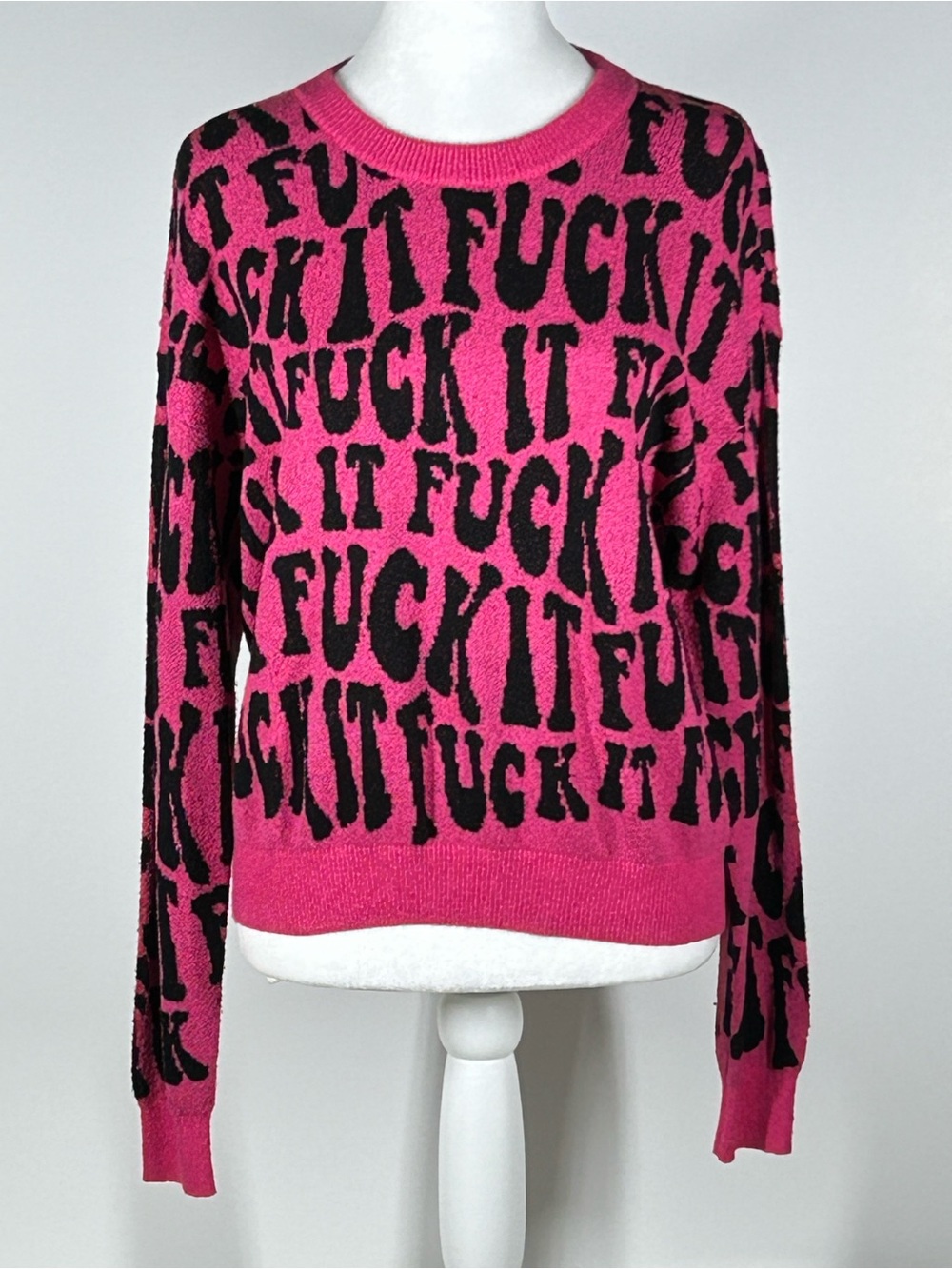 Minnie Rose F*ck It Silk Blend Graphic Crewneck Sweater NWOT Size Small